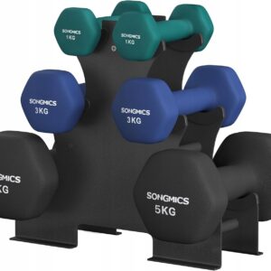 Zestaw hantli sześciokątnych 1 3 5 kg ze stojakiem SONGMICS
