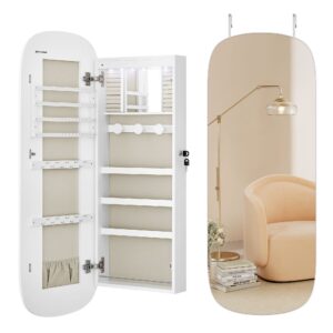 Szafka na biżuterię z lustrem LED wisząca organizer zamykana Songmics