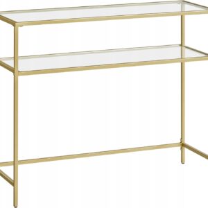 Stolik konsolowy szklany złoty 2 półki hartowane szkło VASAGLE