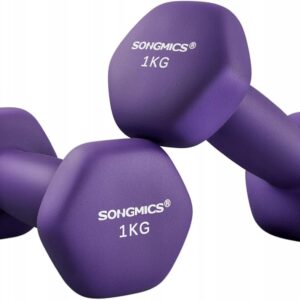 Hantle 2x1 kg neoprenowe heksagonalne fioletowe trening SONGMICS