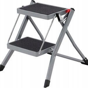 Drabina składana 2 stopnie antypoślizgowa stalowa 150kg z uchwytem SONGMICS