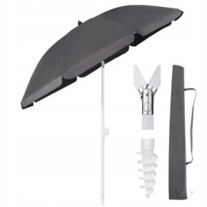 Parasol plażowy 160 cm 3w1 UV50 regulowany z wkrętem lekki szary Sekey