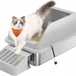 Kuweta dla kota stal nierdzewna duża otwarta wysoka Feandrea