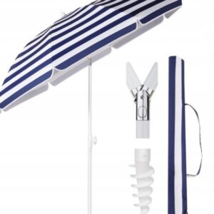 Parasol plażowy 160 cm 3w1 UV50 regulowany z wkrętem lekki w paski Sekey