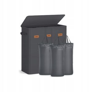 Kosz na pranie 160L 3 komory z pokrywą składany organizer SONGMICS