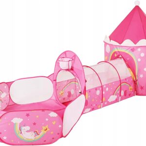 Namiot dziecięcy 3w1 tunel basen kosz różowy jednorożec SONGMICS