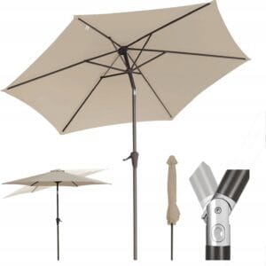 Parasol ogrodowy 270 cm UV50 korba regulacja wodoodporny taupe Salcar