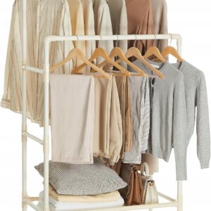 Wieszak na ubrania podwójny stojak garderoba półki biały SONGMICS