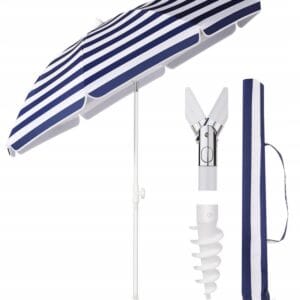 Parasol plażowy 180 cm UV50 regulacja pokrowiec kotwa w paski Sekey