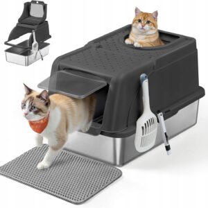 Kuweta dla kota XL stal nierdzewna zamykana filtr zapachów Feandrea