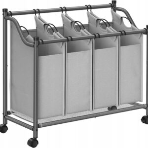 Kosz na pranie 4 komory na kółkach sorter 140L szary SONGMICS