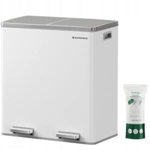 Kosz na śmieci 2x30L z pedałem do segregacji biały SONGMICS