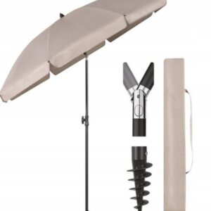 Parasol plażowy 180 cm 3w1 UV50 regulowany z wkrętem pokrowiec taupe Sekey
