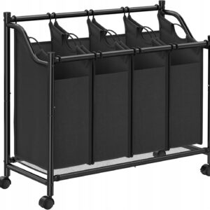 Kosz na pranie 4 komory na kółkach sorter 140L czarny SONGMICS