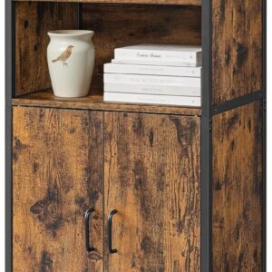 Szafka regał z drzwiami półki loft czarno brązowa 125 cm VASAGLE