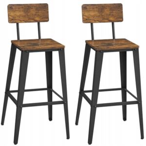 Hokery industrialne 2 szt z oparciem 74 cm loft stal drewno VASAGLE