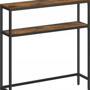 Wąska konsola stolik 2 półki loft 80 cm brąz czarny VASAGLE