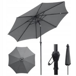 Parasol ogrodowy 300 cm uchylny korba UV50 aluminium ciemnoszary Sekey