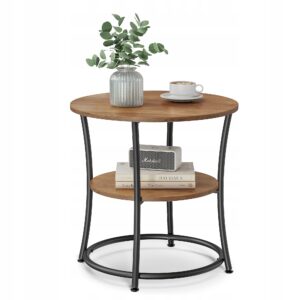 Stolik kawowy okrągły 2 poziomy industrialny brąz czarny VASAGLE