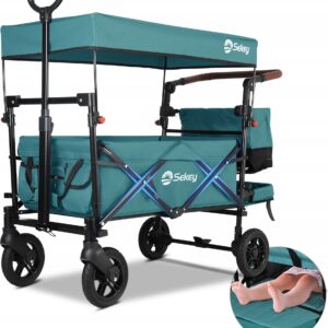 Wózek składany transportowy dla dzieci Sekey 150kg z dachem pasy turkus
