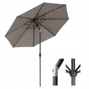 Parasol ogrodowy 330 cm regulowany uchylny z korbą UV50 taupe Sekey