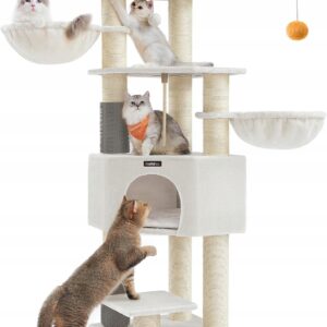 Drapak dla kota 160 cm duży stabilny z legowiskiem i hamakiem Feandrea