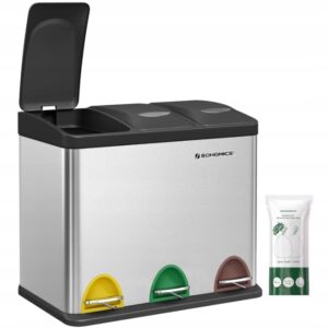 Kosz na śmieci 3x8L segregacja pedały stalowy srebrny SONGMICS