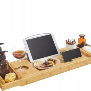 Półka na wannę bambusowa regulowana tacka SPA 75-109 cm SONGMICS
