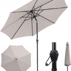 Parasol ogrodowy 300 cm UV50 korba regulacja aluminiowy taupe Sekey