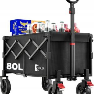 Składany wózek ręczny terenowy 80 L 100 kg czarny lekki z hamulcami Sunula