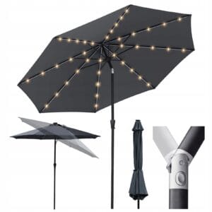 Parasol ogrodowy 330 cm LED solar UV 50 regulowany szary Sekey