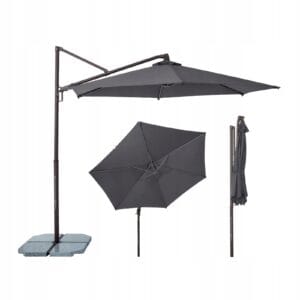 Parasol ogrodowy 300cm obrot 360 regulacja UV50 aluminium ciemnoszary Sekey