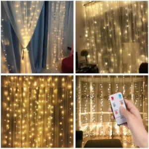 Kurtyna świetlna LED 3x3 m lampki do okna 10 lin z pilotem 300 LED