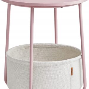 Okrągły stolik kawowy z koszem stolik pomocniczy różowy nowoczesny Vasagle
