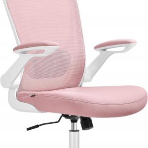 Krzesło biurowe ergonomiczne różowe siatkowe zagłówek SONGMICS