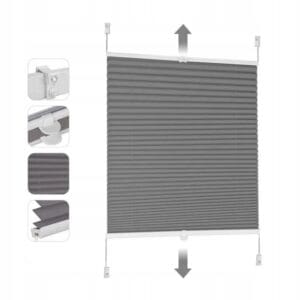 Roleta plisowana ciemnoszara 40 x 120 cm bez wiercenia Sekey
